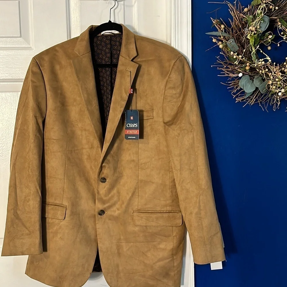 NWT Men’s Chaps Classic-Fit Faux-suede Stretch Sport Coat Size 44 Long